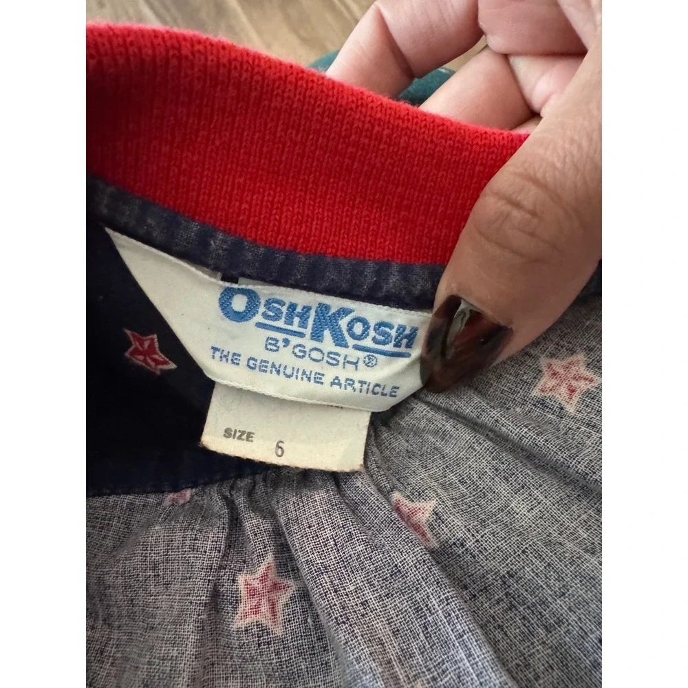 Vtg OshKosh B'gosh Kids Blue Red Star Print Button Down Shirt Size 6‎ in USA t2